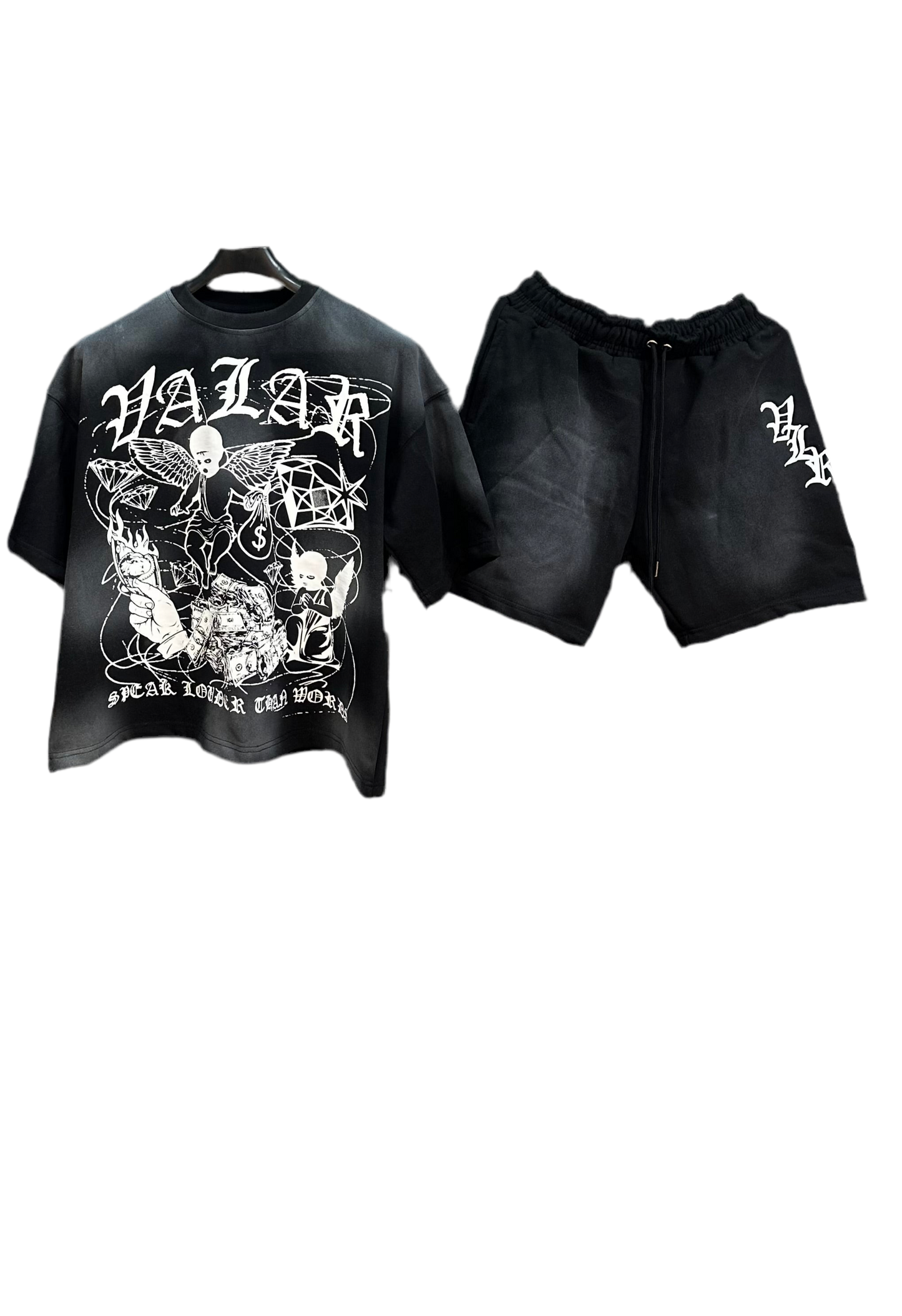 Black “Money Speak Louder Than Words” Short Set