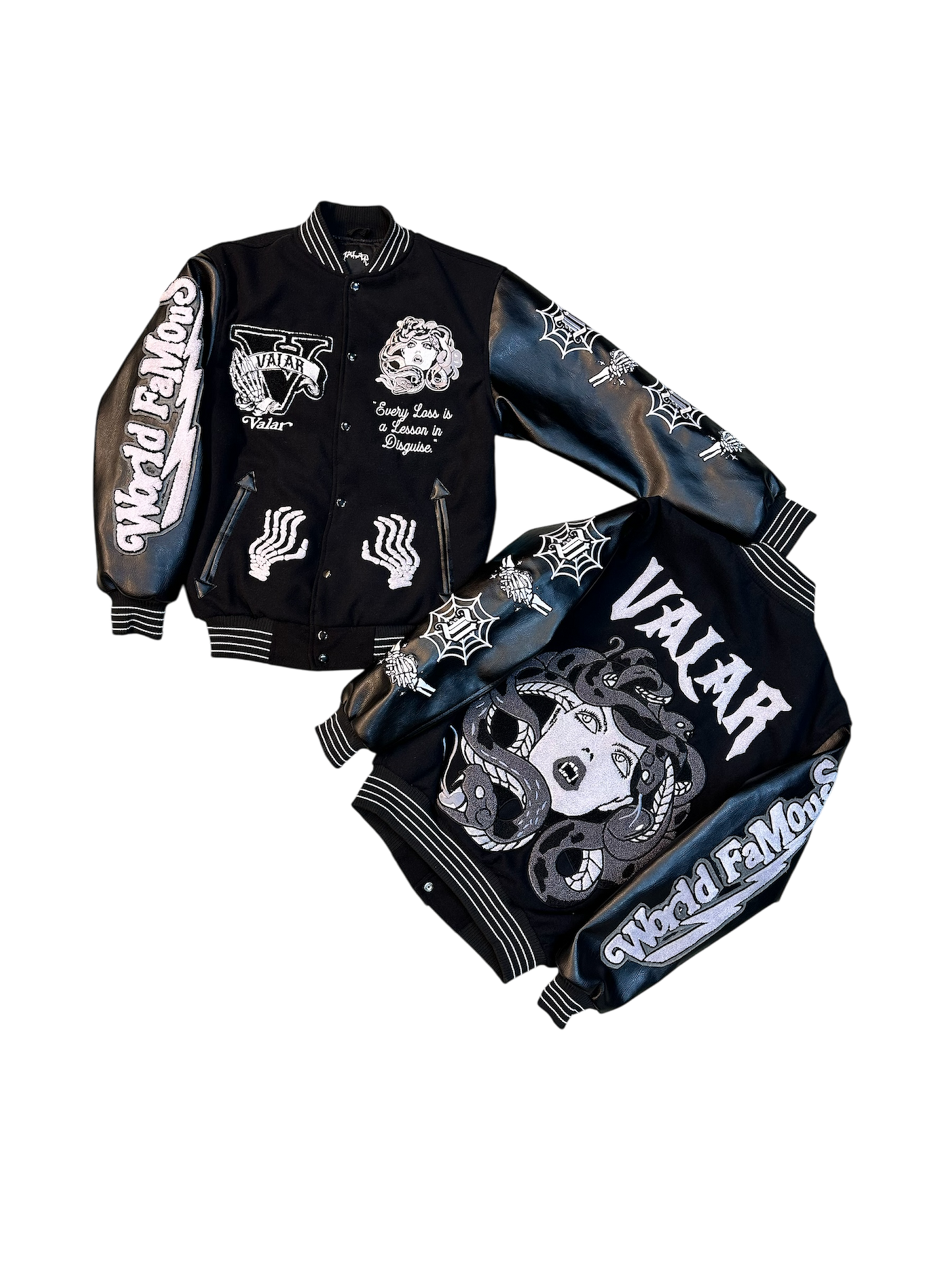 “World Famous” Black & White Letterman Jacket