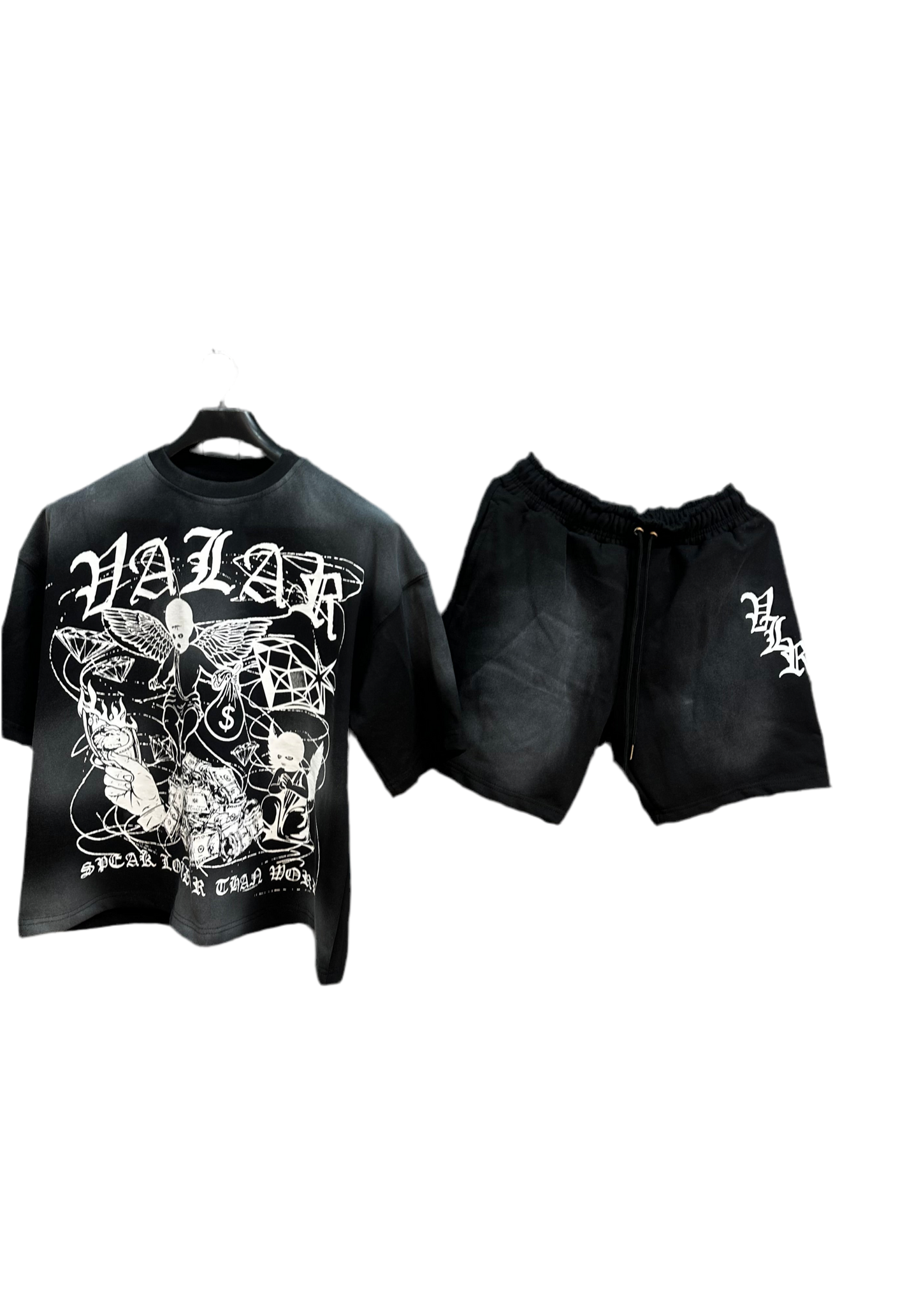 Black “Money Speak Louder Than Words” Short Set