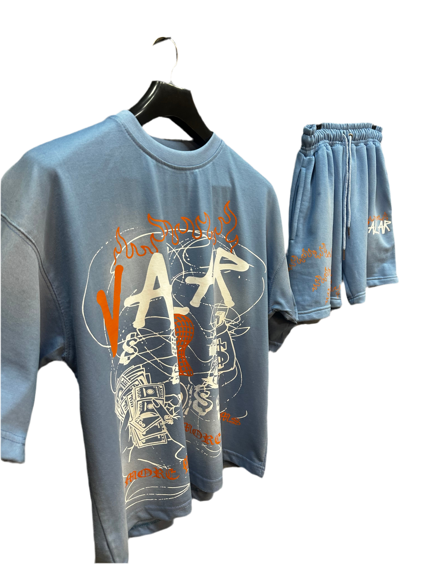 Frosted Light Blue “More Money More Dreams” Short Set