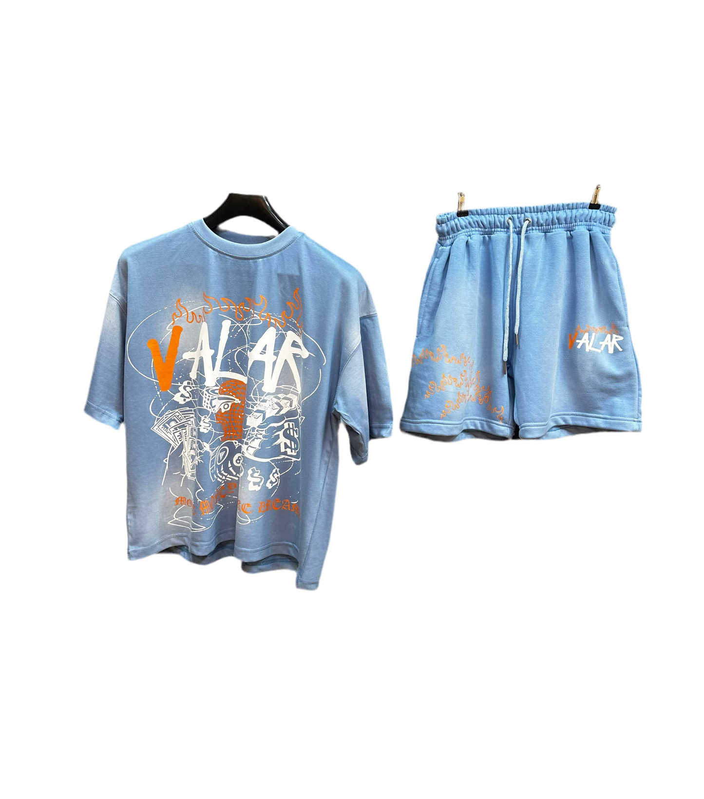 Frosted Light Blue “More Money More Dreams” Short Set