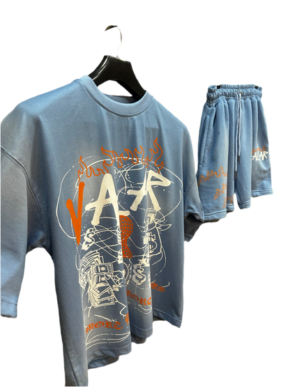 Frosted Light Blue “More Money More Dreams” Short Set