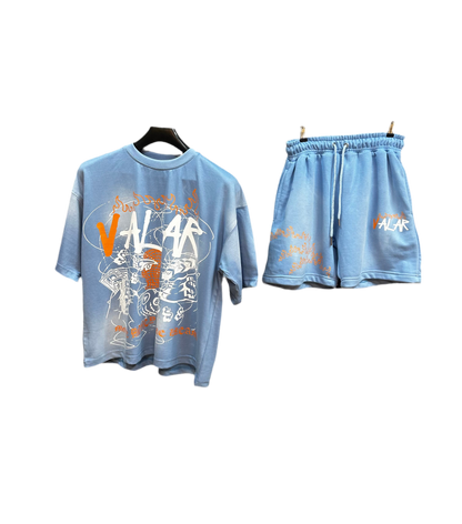 Frosted Light Blue “More Money More Dreams” Short Set