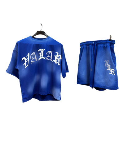 Frosted Royal Blue Old English Short Set