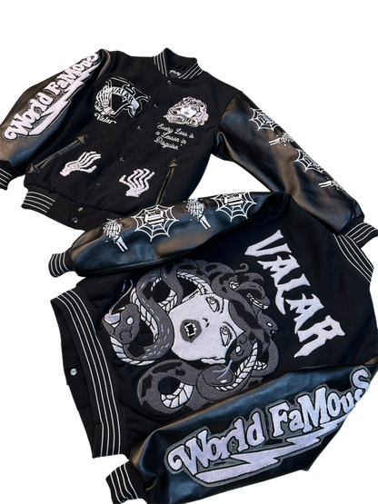 “World Famous” Black & White Letterman Jacket